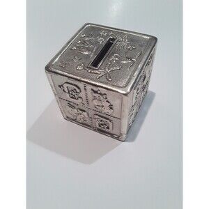 Vintage Metal Bank. Alphabet. Nursery Rhyme, Japan, Silvertone